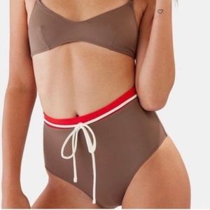 SOLID & STRIPED The Cora High Waist Bikini Bottom Brown Coral Swimsuit X…
